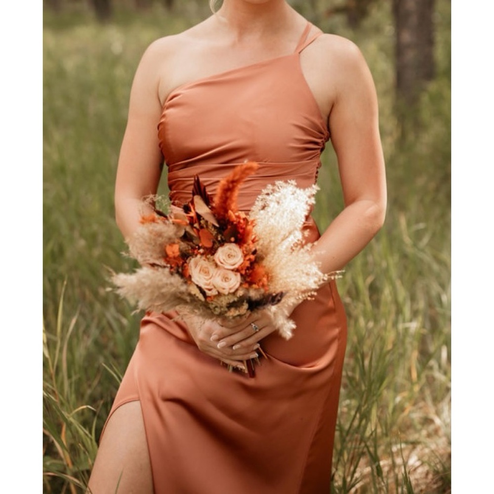 Azazie Eren Fitted One Shoulder Stretch Satin Bridesmaid Dress in Moody Blue NWT - Picture 14 of 15